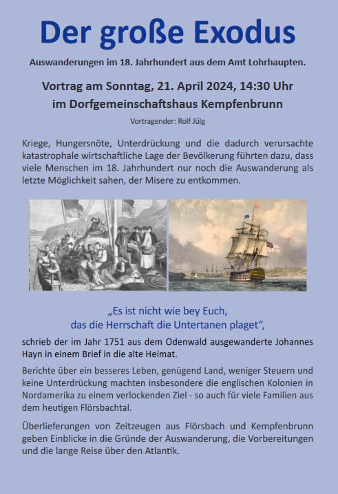 Sonntag, 21.4.2024 // 14:30 Uhr Vortrag und Ausstellung Dorfgemeinschaftshaus Kempfenbrunn
