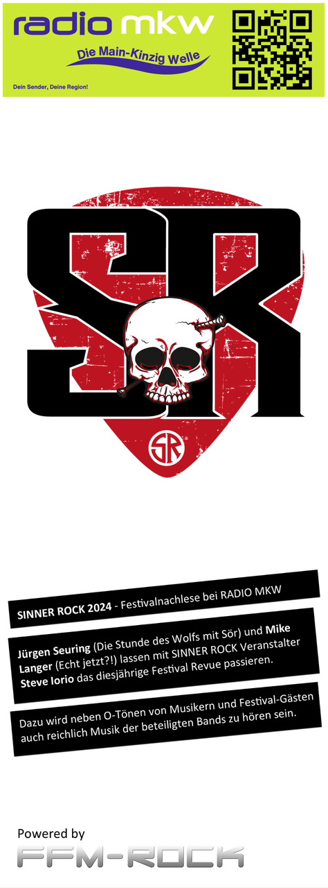 Mittwoch den 13.11.2024 ab 19 Uhr live bei Radio MKW: Sinner Rock 2024 - Festivalnachlese